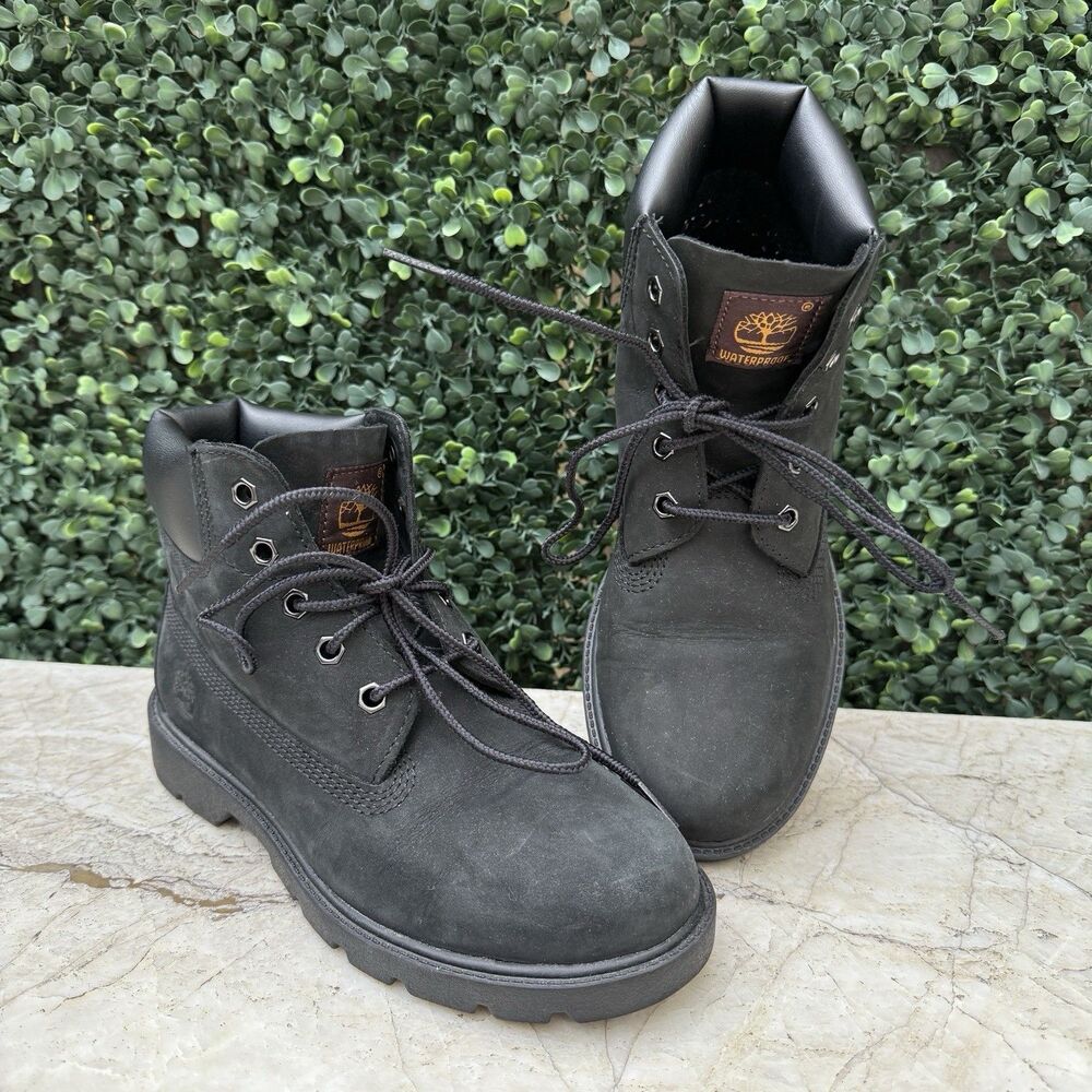 Timberland 6-Inch Premium Boot 10710 Black Leather Big Kids Size 3